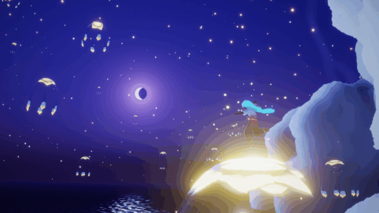 星月夜の砂漠の入江。ここのクラゲはかなり高高度に浮かんでいてなんとなく元気そう。