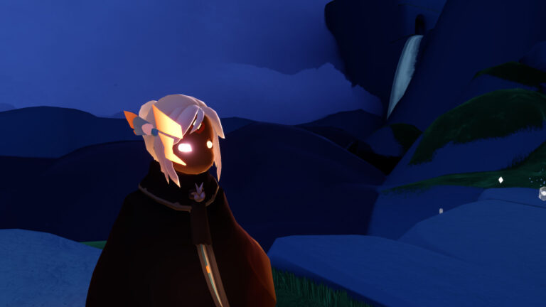 峡谷の仮面(右)をつけているミライちゃん。かっこいい